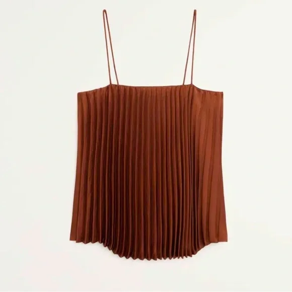NWOT: π€MANGO Pleated Satin Top XS Brown - Picture 1 of 8